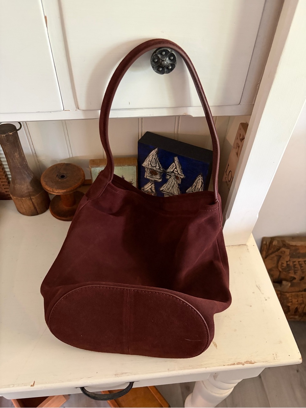 J.Crew Suede Shoulder Bucket Bag in Deep Brown